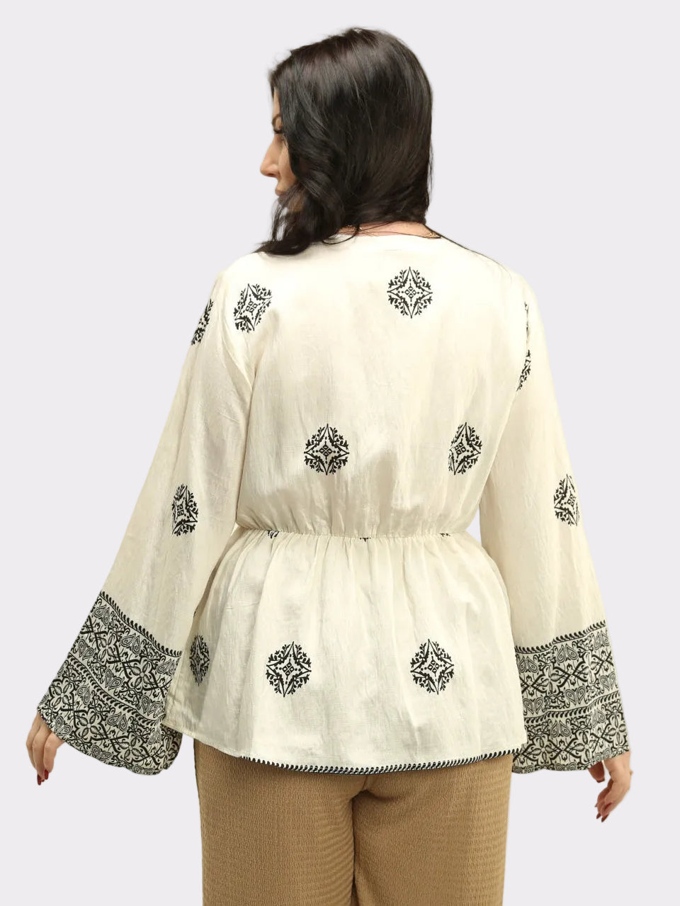 Geometric Tassel Tie Boho Blouse