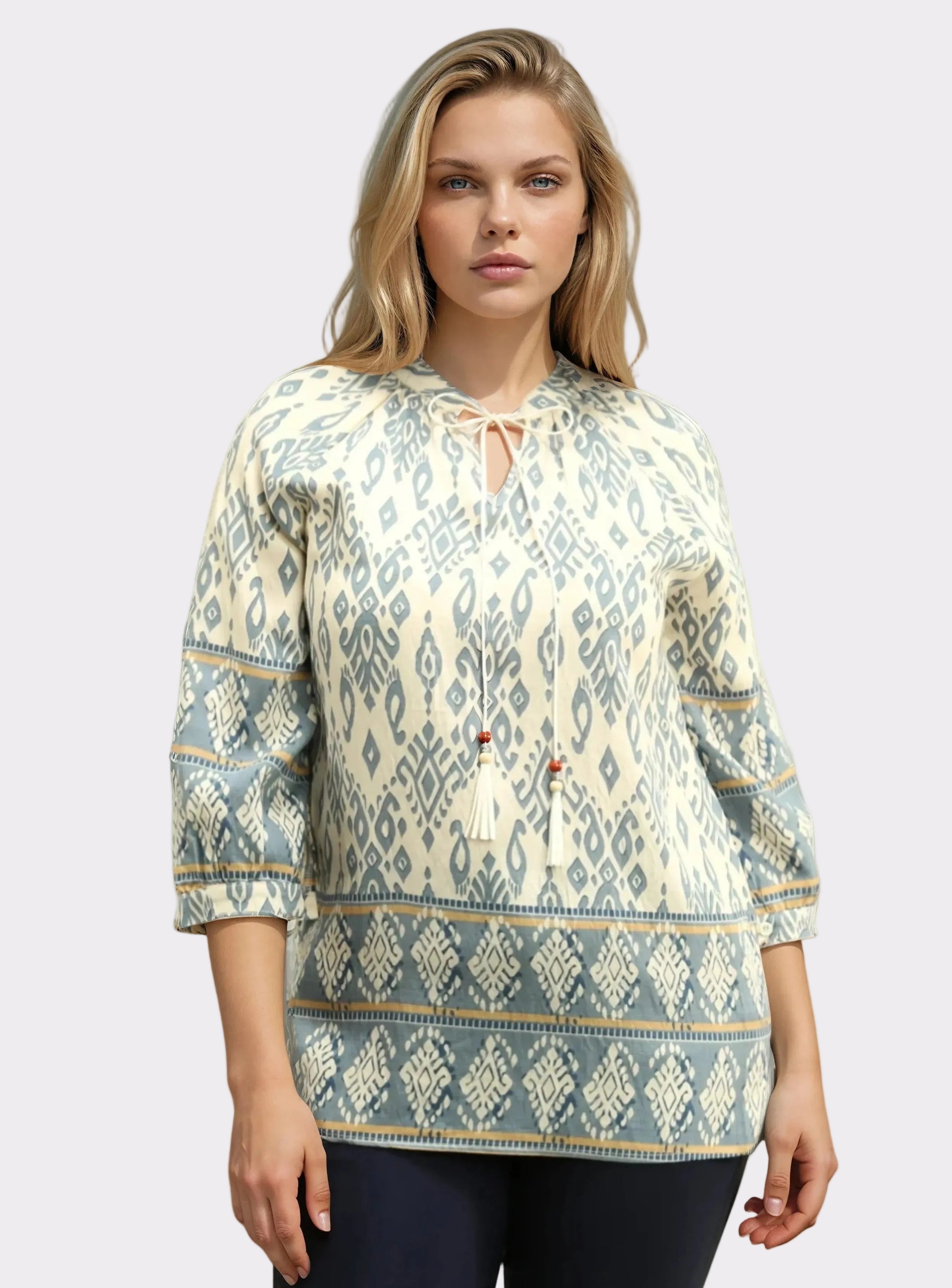 Geometric Tie-Front Blouse