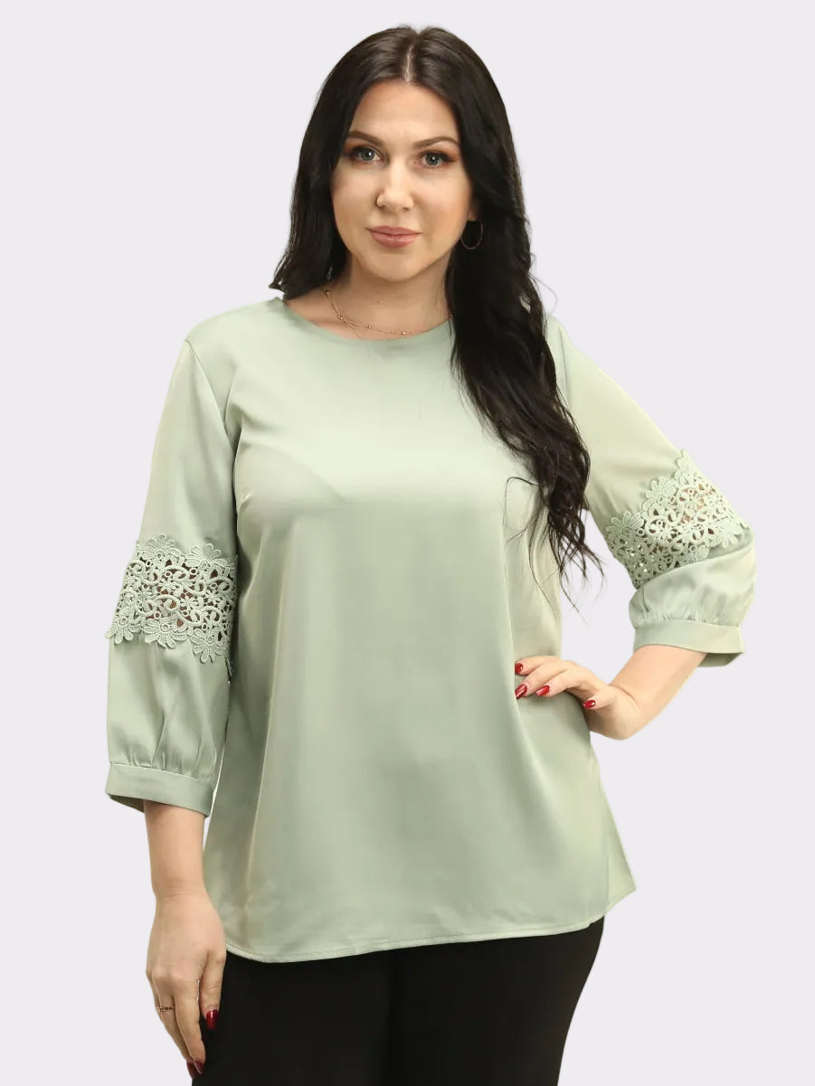 Floral Lace Embroidery Satin Blouse