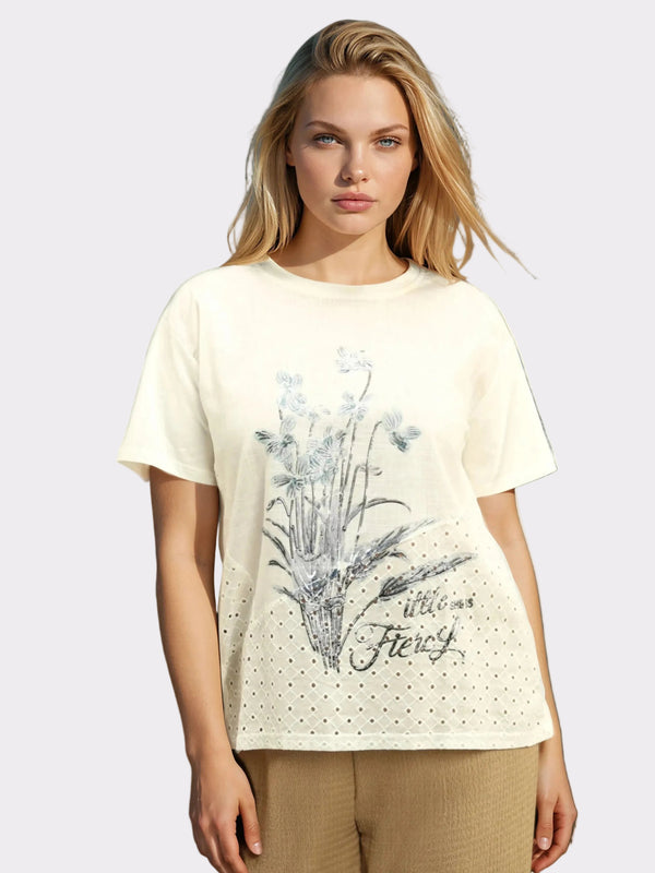 Floral Print Eyelet Top