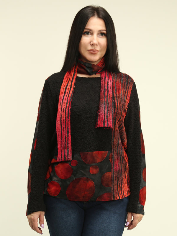 Textured Circle & Stripe Top with Matching Scarf Set