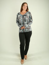 Ladder Cut Sleeve Print Top