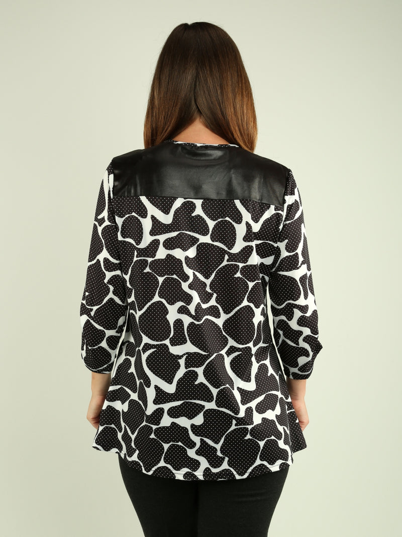 Geo Print Faux Leather Top