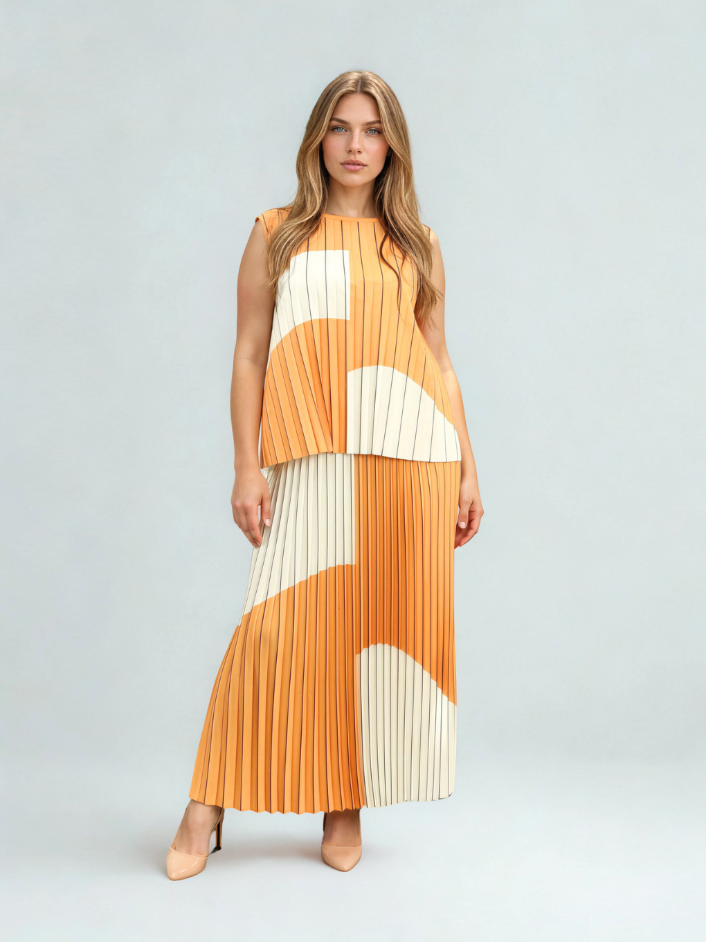 Pleated Blouse & Skirt Matching Set – Annabella.ca