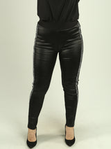 Embellished Faux Leather Fleece-Lined Pants