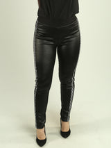 Rhinestone Embellished Faux Leather Fleece-Lined Pants