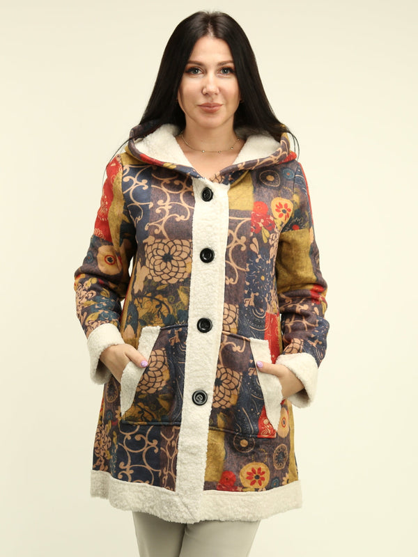 Patchwork Hooded Fleece Coat