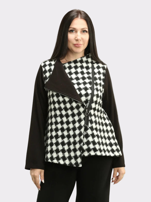 Plaid Pattern Slash Zip-Up Jacket