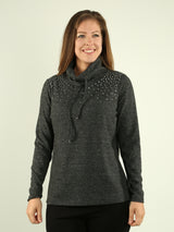 Embellished Cowl Neck Sweater