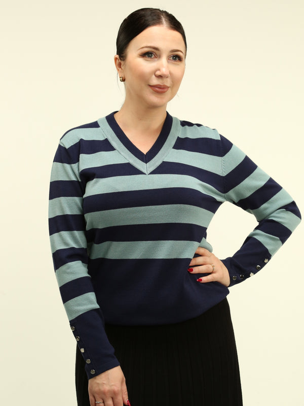 Stripe Block V-Neck Sweater