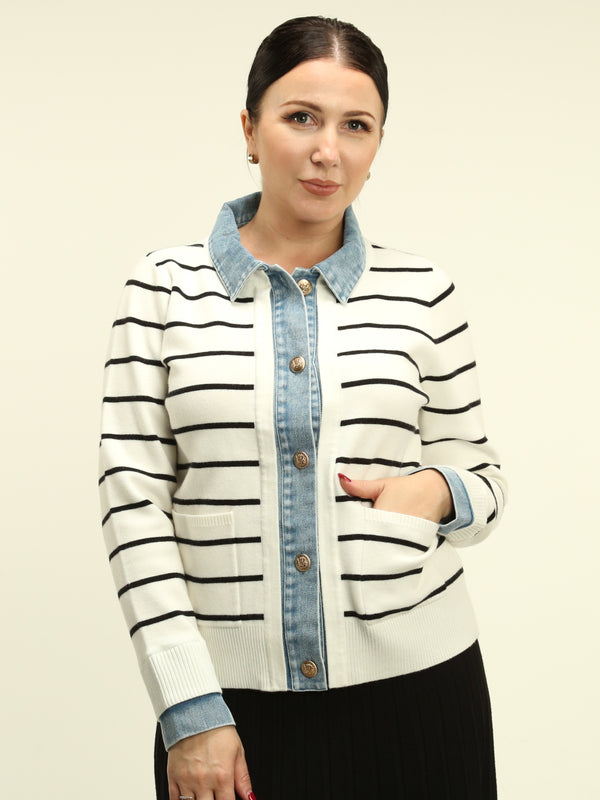 Striped Button-Up Cardigan