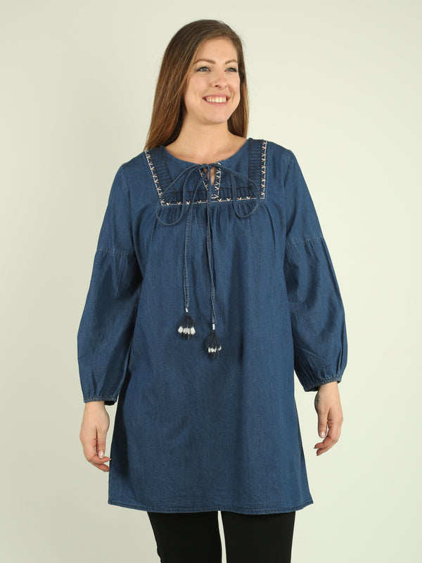 Denim Embroidered Dress