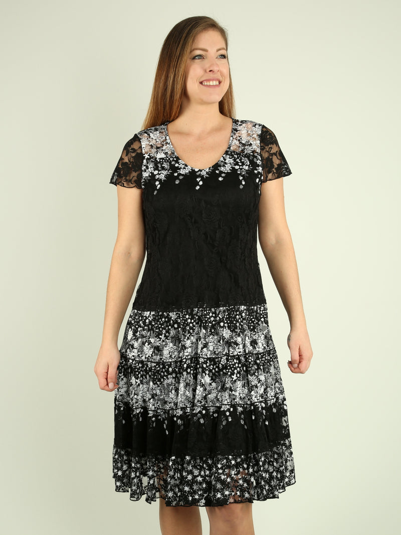 Cap Sleeve Floral Lace Dress