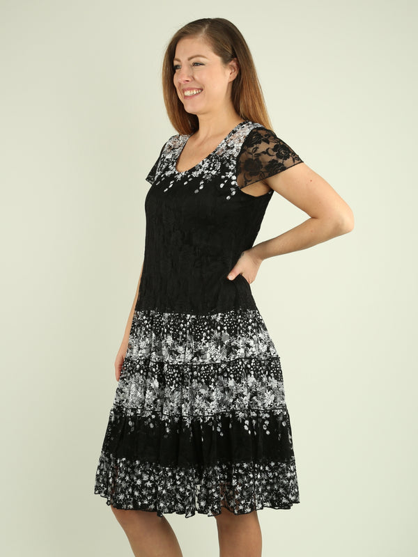 Cap Sleeve Floral Lace Dress