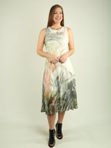 Tropical Overlay Keyhole Midi Dress