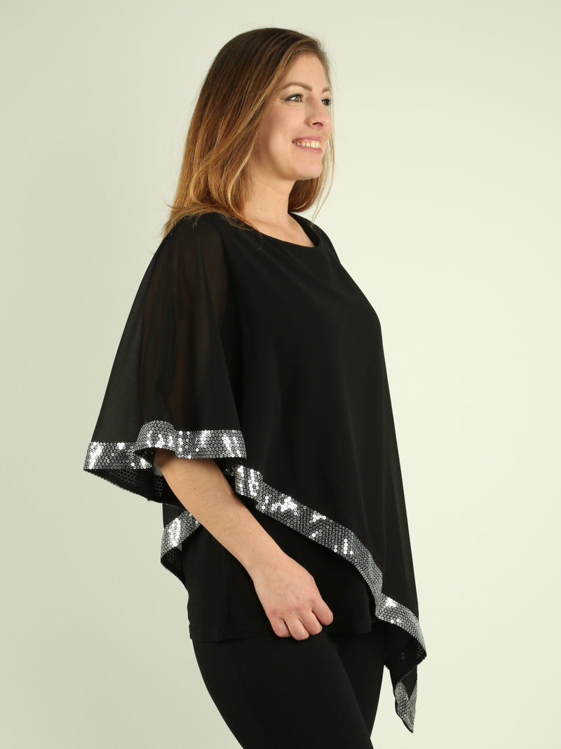 Embellished Asymmetrical Chiffon Top