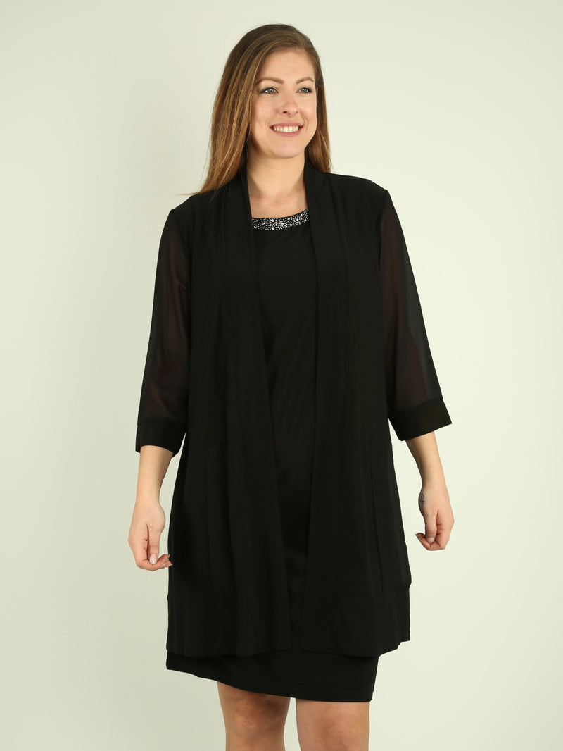 Rhinestone Detail Shift Dress with Jacket
