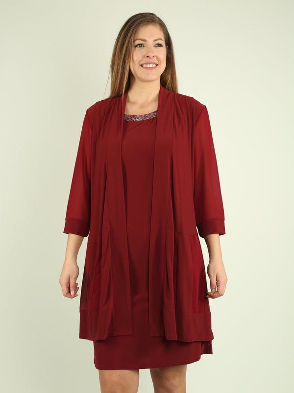 Rhinestone Detail Shift Dress with Jacket
