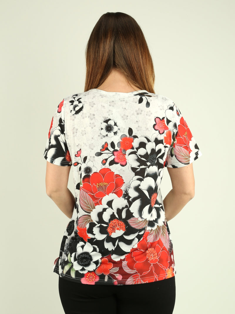 Embellished Floral Print T-Shirt